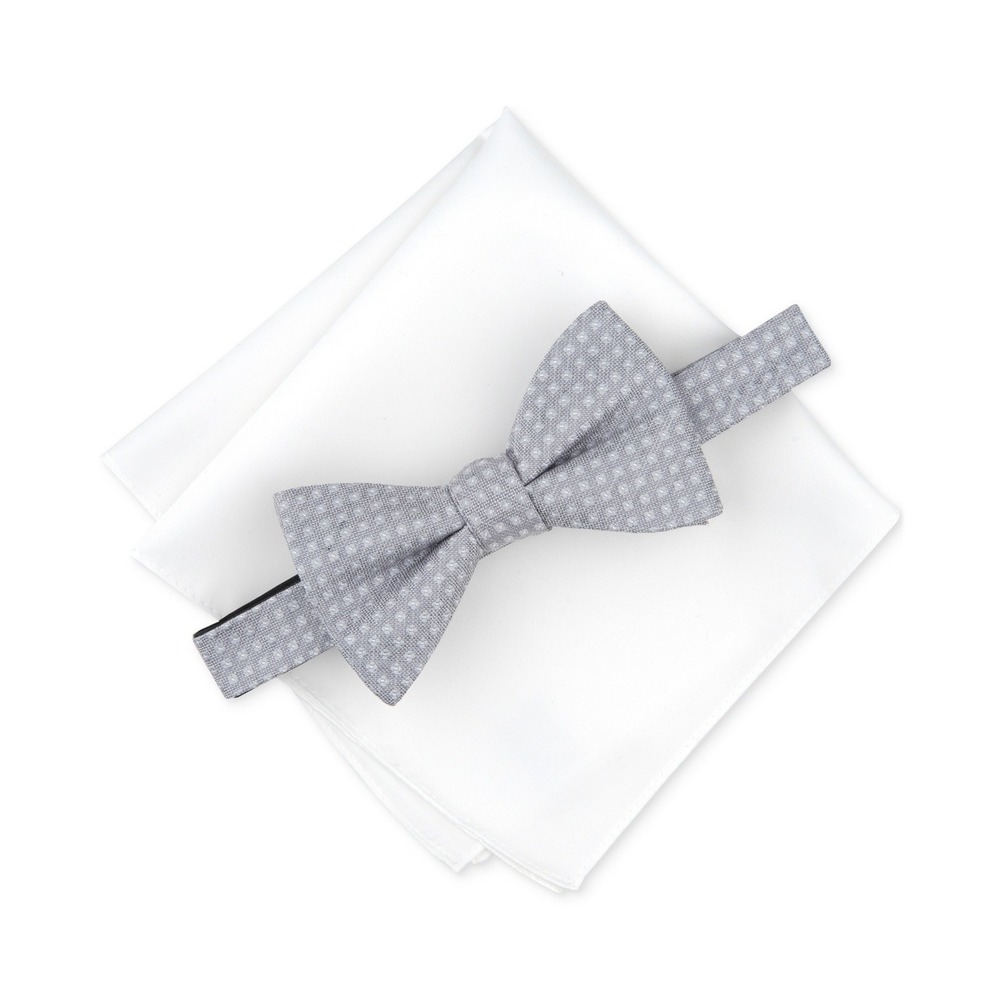 Alfani Bow Tie‎ and Pocket Square Set Mens Grey Patterned NWT